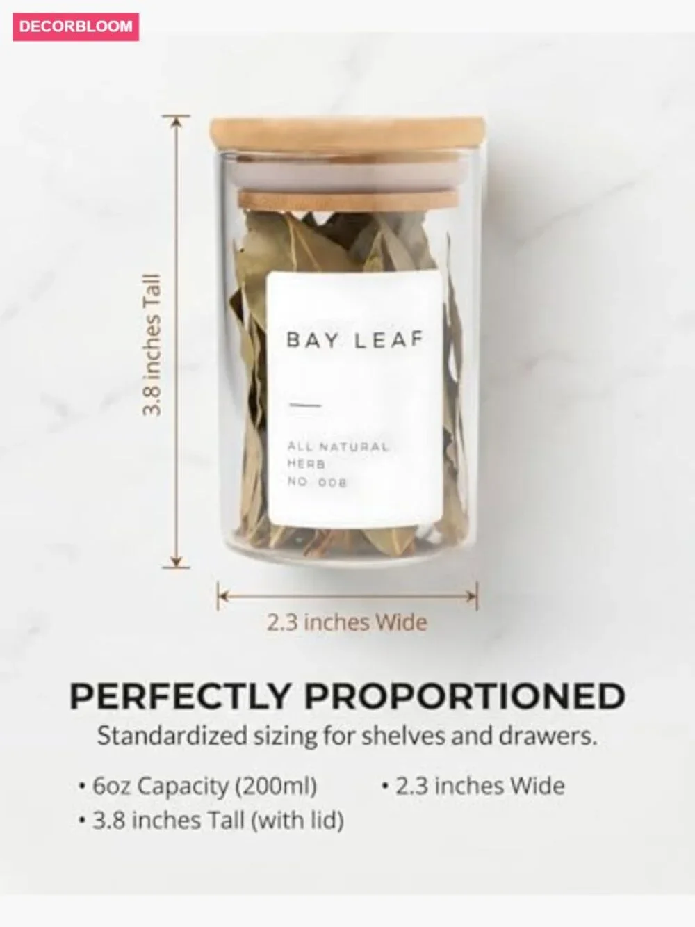 12-Piece 6oz Glass Spice Jars with Bamboo Lids & Labels Set